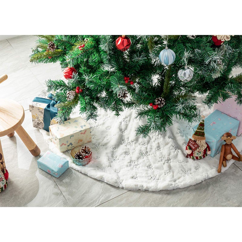 DegGod Plush Christmas Tree Skirts, 48 inches Luxury Snowy White Faux Fur Xmas Tree Base Cover Mat with Silver Snowflakes for Xmas New Year Home Party Decorations - Image 4